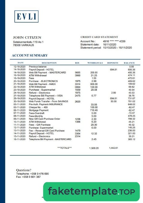 Feature of fake Finland Evli Bank PLC